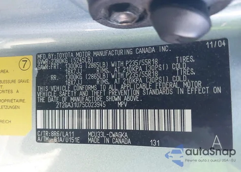 2005 Lexus Rx 330 из США, поврежденный, VIN 2T2GA31U75C023945